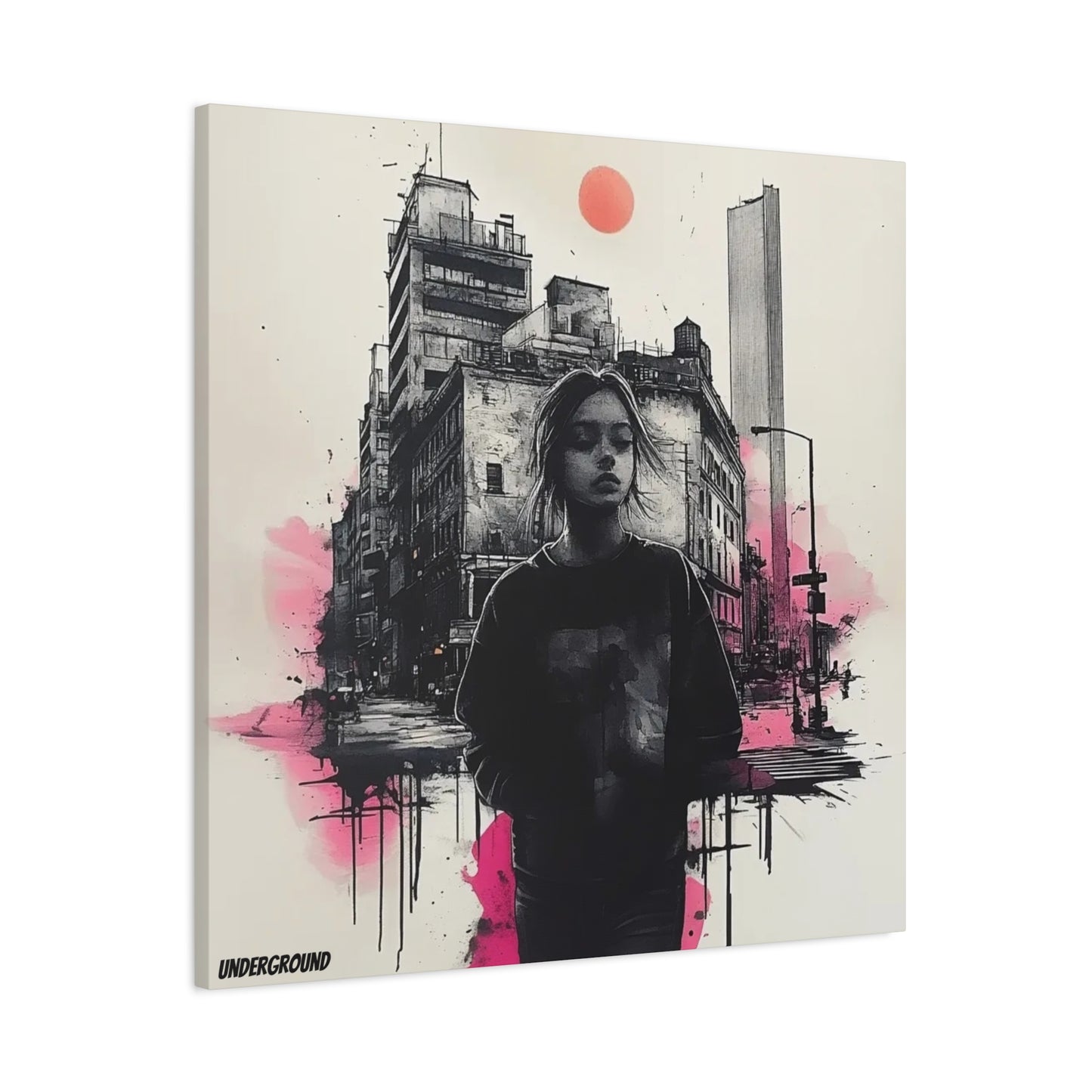 Addi: City Life Inspired Canvas Print - Ink and Watercolor Art