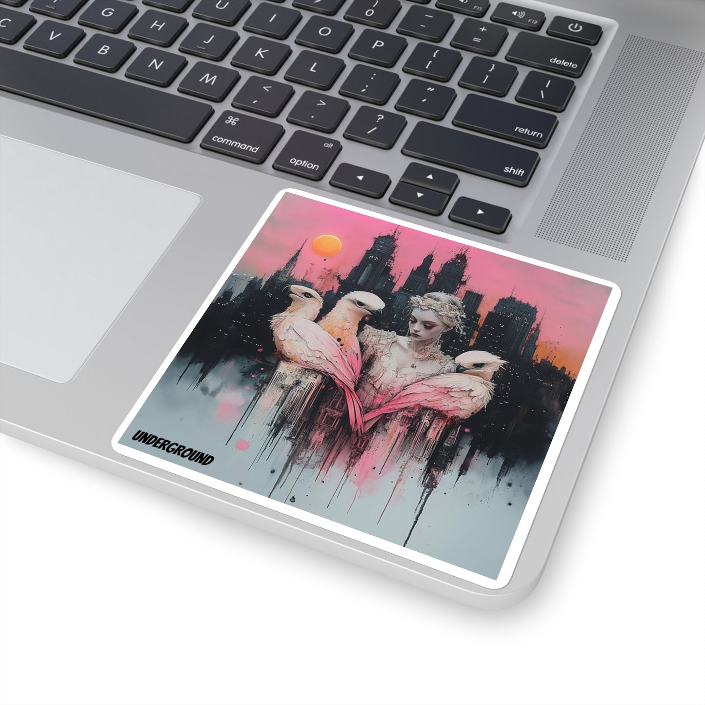 City Whispers of the Winged Sticker - Ink and Pastel Watercolors Art