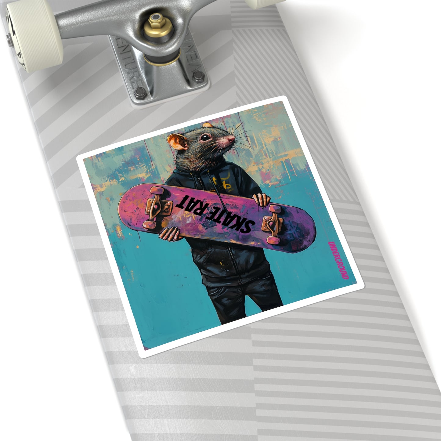 Skate Rat In the Hoodie Sticker - City Skateboarding Art