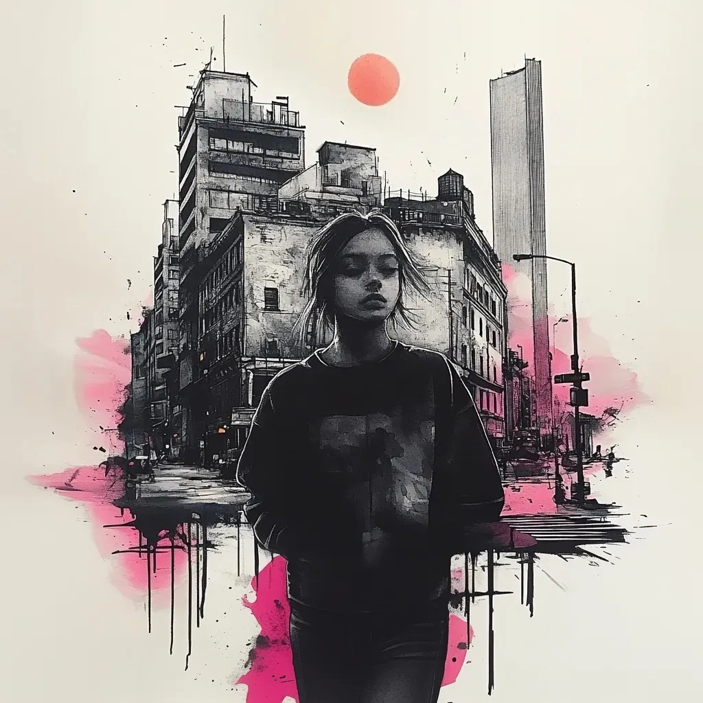 Addi: City Life Inspired Canvas Print - Ink and Watercolor Art