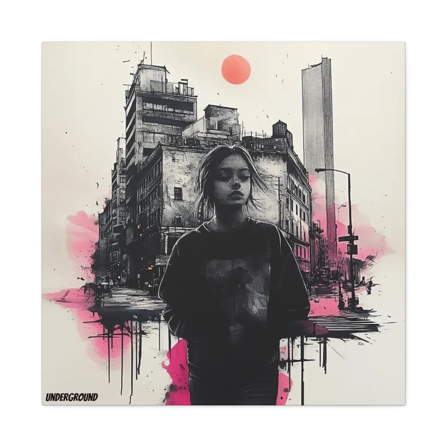 Addi: City Life Inspired Canvas Print - Ink and Watercolor Art