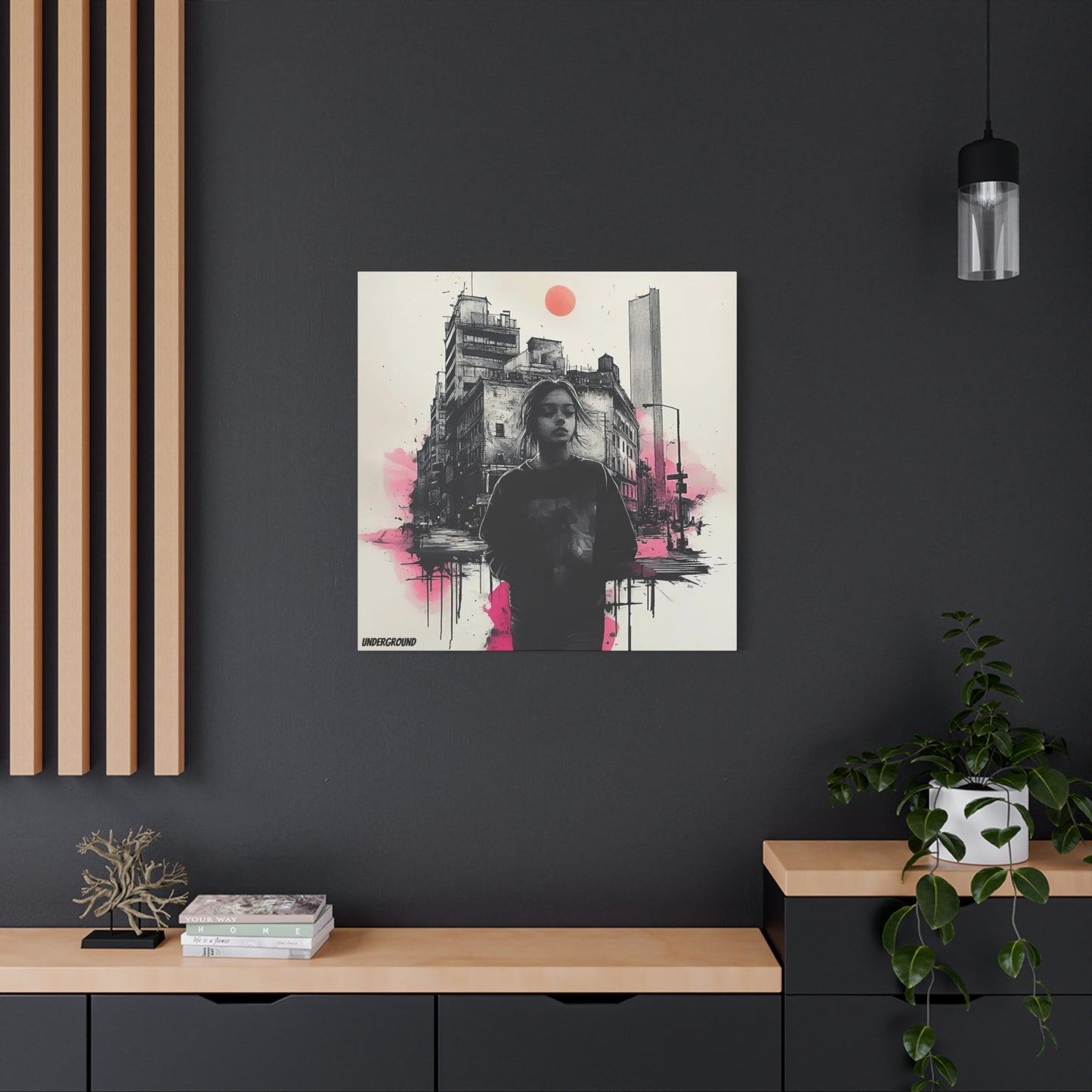 Addi: City Life Inspired Canvas Print - Ink and Watercolor Art