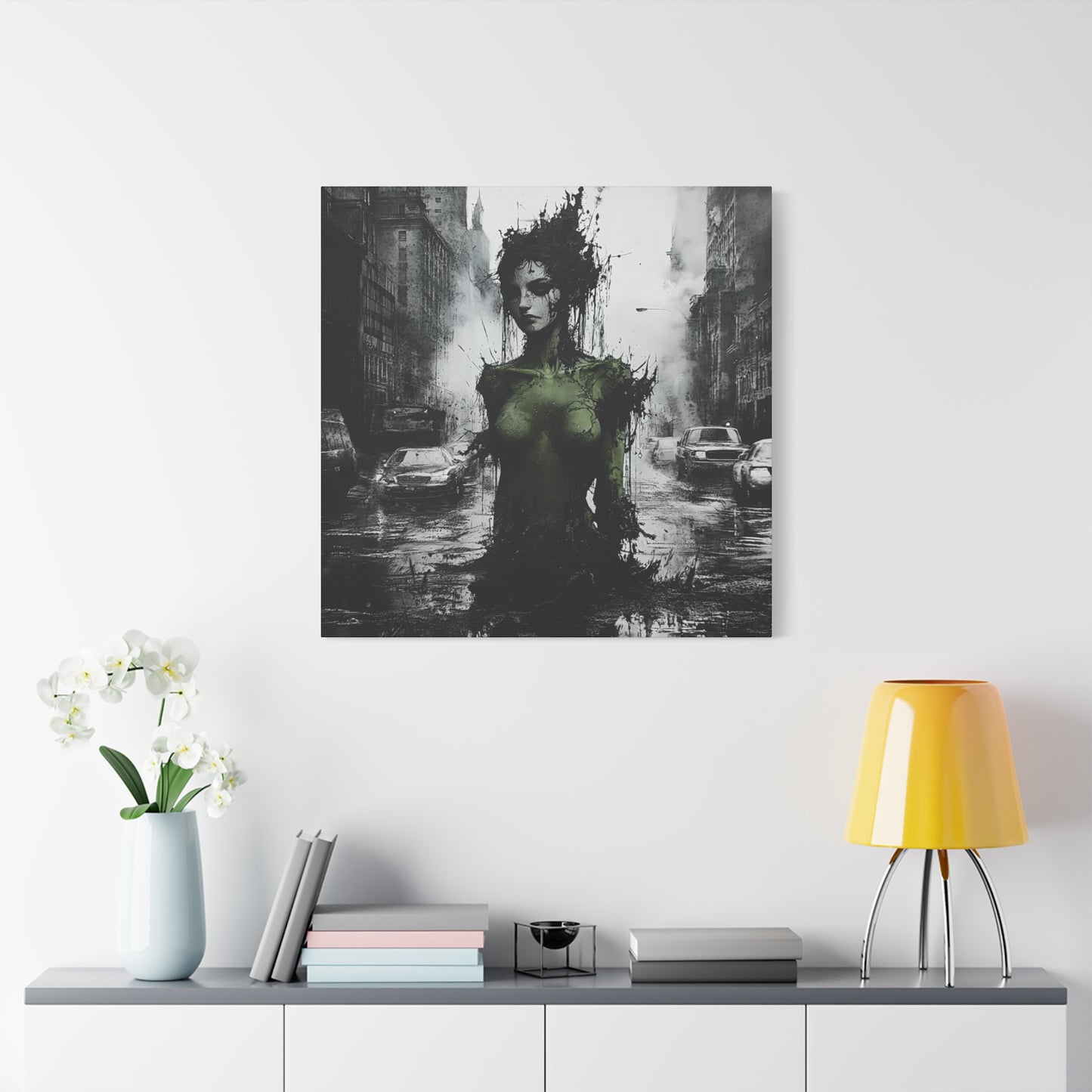 City Swamp Canvas Art Print – Dark Ink Painting print