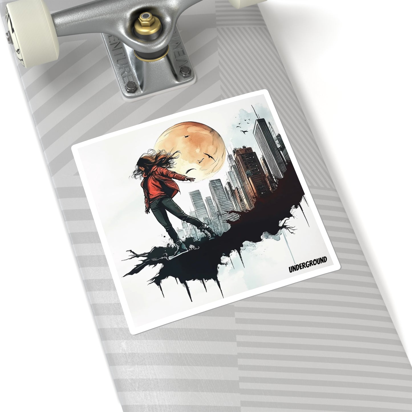 Concrete Dawn Street Sticker – Urban Ink & Watercolor City Art