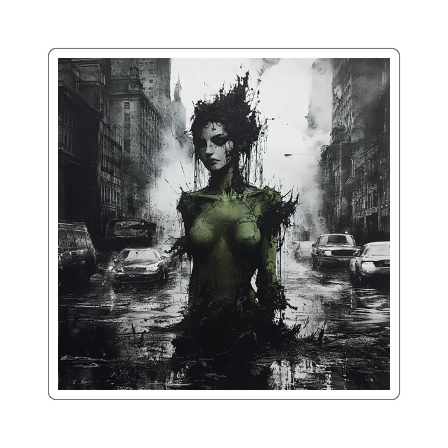 Swamp City Ink Art Sticker - Dark Graphic Street Inspired Art