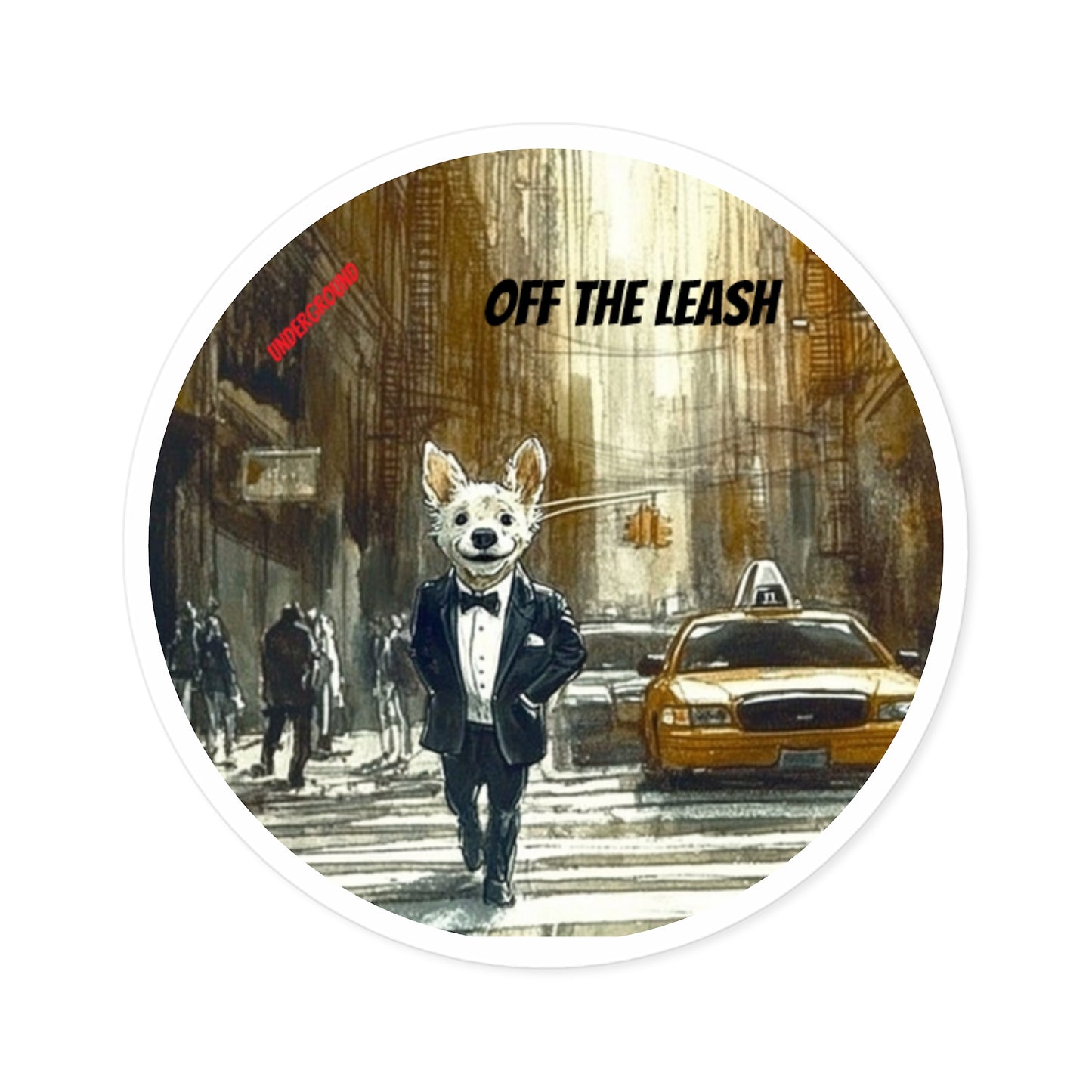 Urban Dog Walker Sticker - City Street Funny Dog Art