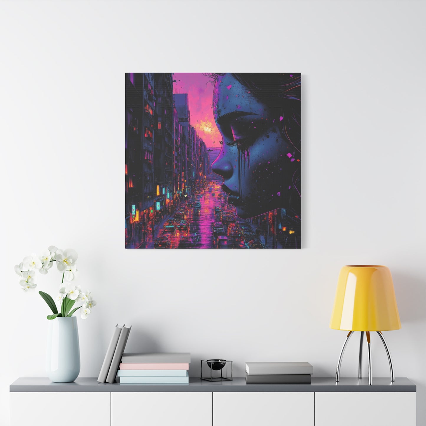 Grief in Neon Dreams Canvas Print - City Nights on the Street Art