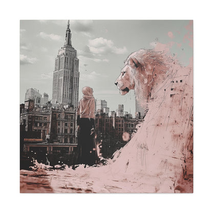 Empire of Beasts Canvas Art Print – Bold Pink Lion Urban Street Art