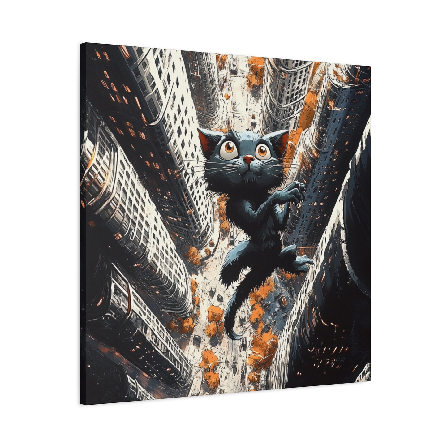 One Life Down City Art Print - Comic Style Street Cat Art