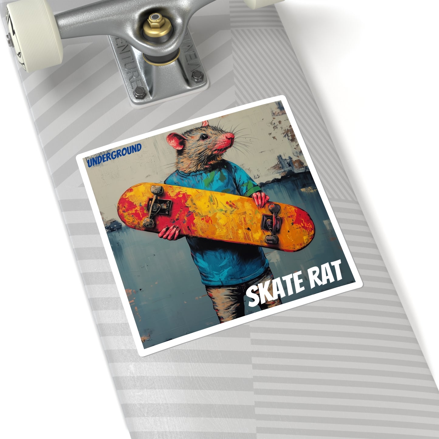 Skate Rat - Golden Skateboard Sticker - Urban Inspired Art