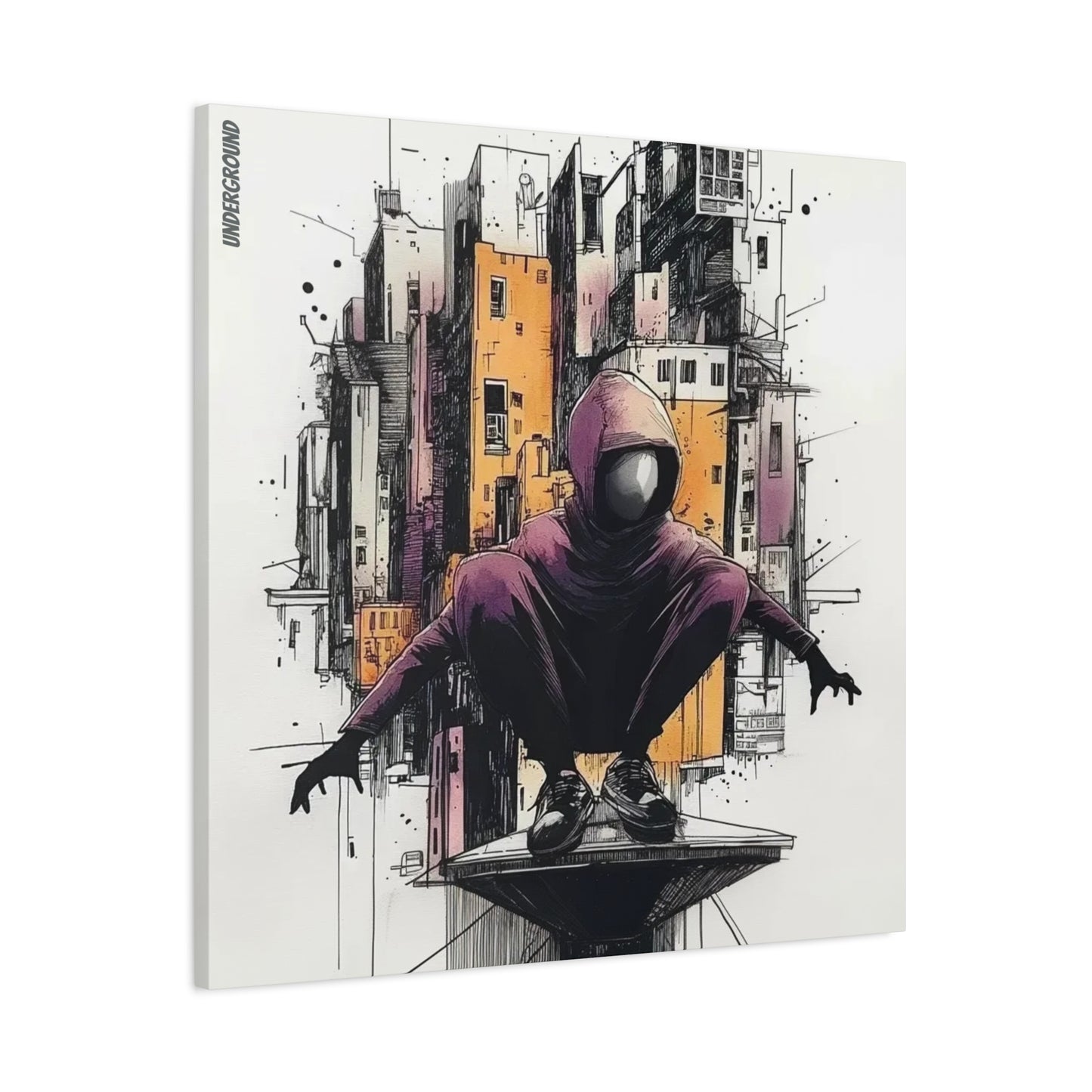 City Watch Canvas Art Print – Ink & Spray Paint Art Urban Skyline