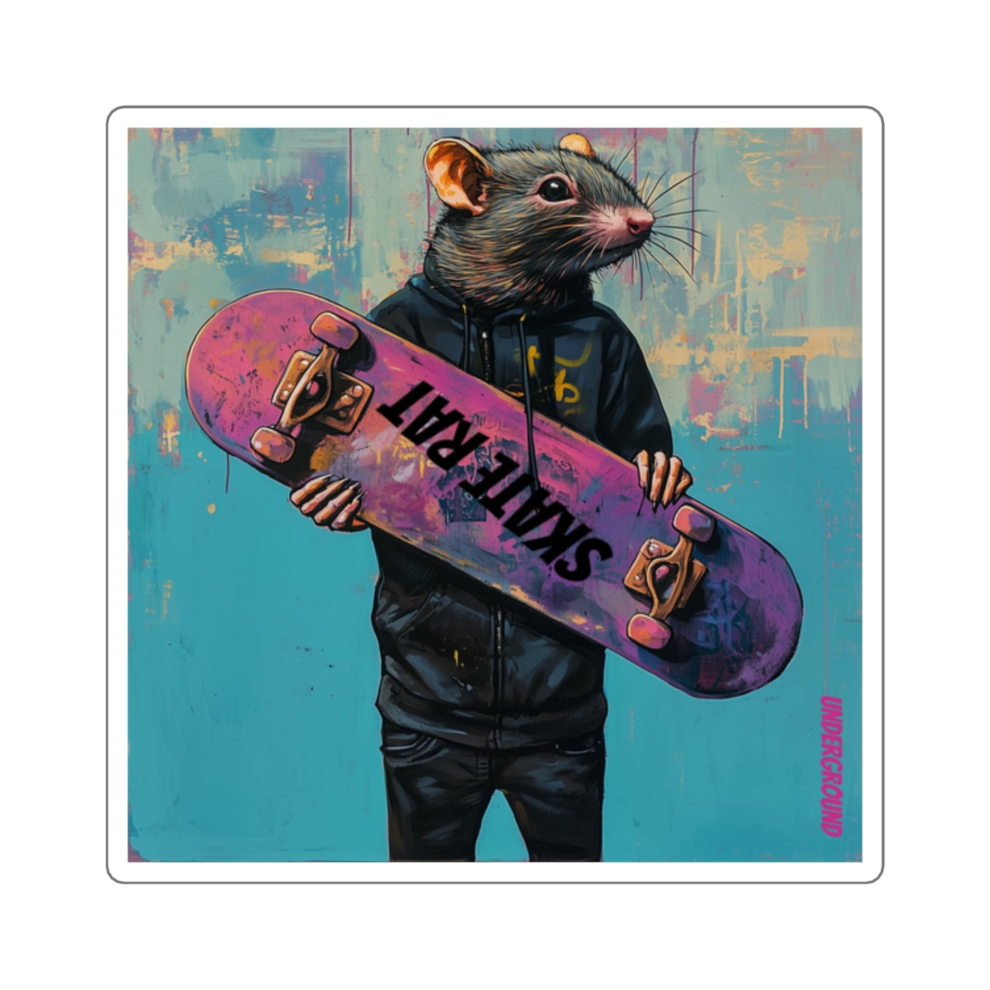 Skate Rat In the Hoodie Sticker - City Skateboarding Art