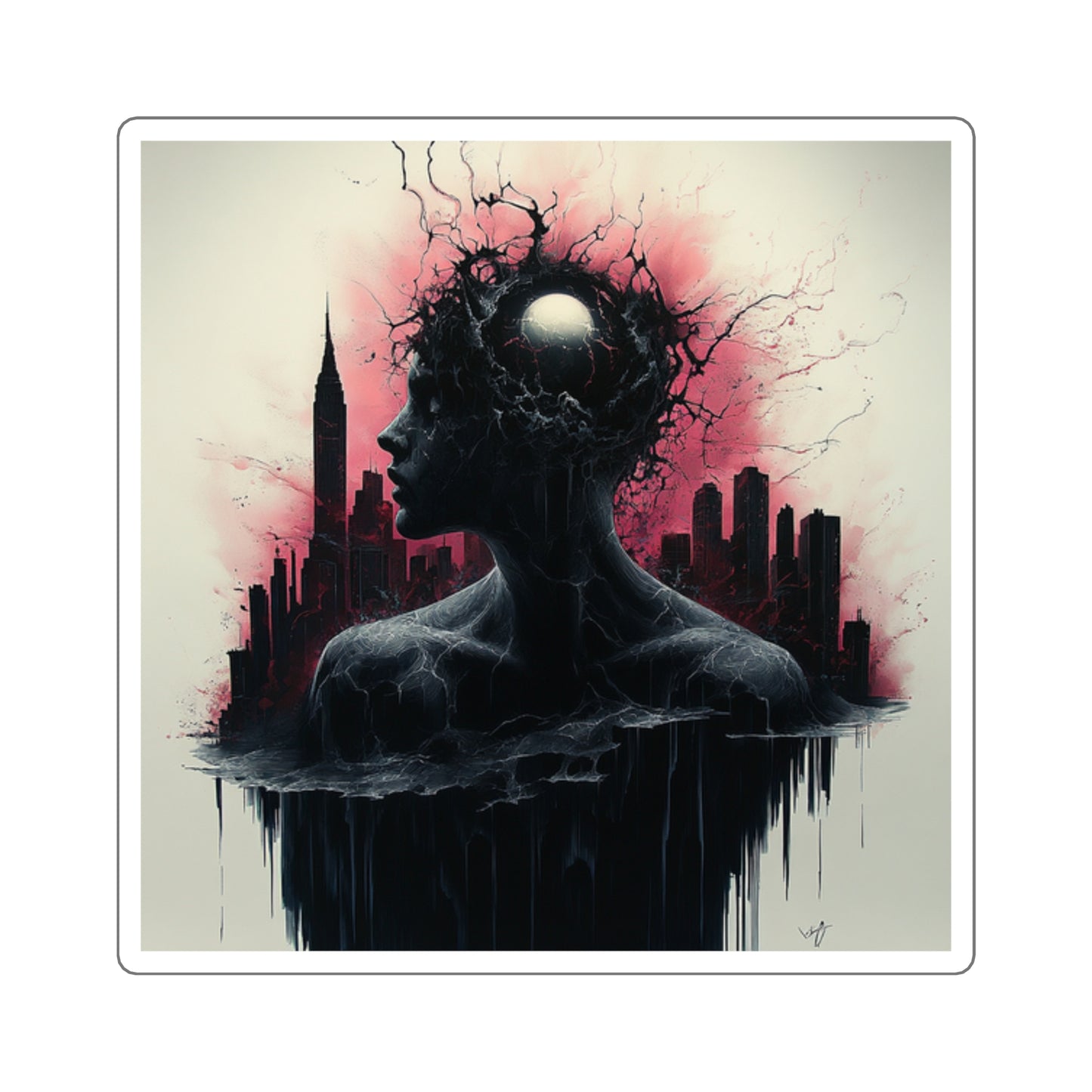 Ink & Watercolor Sticker – Thought-Provoking Urban Street Art