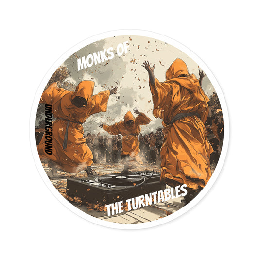 The Vinyl Sutra Sticker - Dancing Street Monks Art