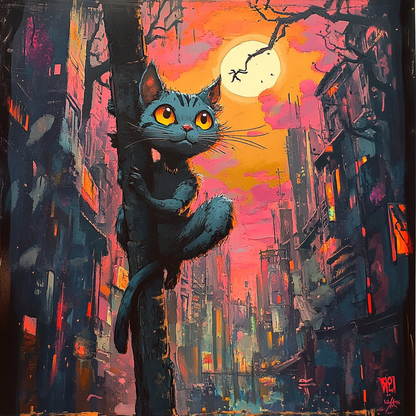 Alley Cat: City Art Canvas Print - Street Comic Cat