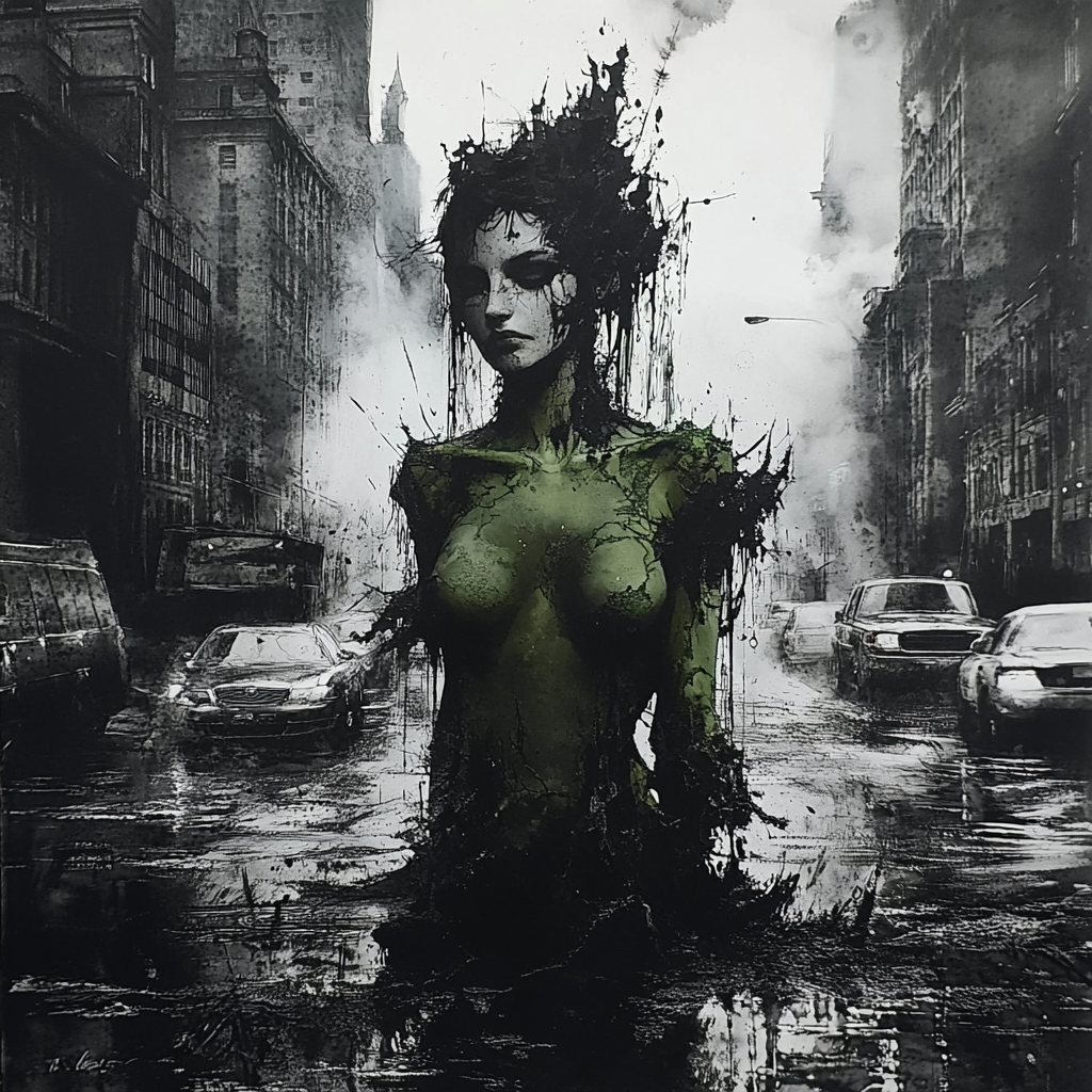 City Swamp Canvas Art Print – Dark Ink Painting print