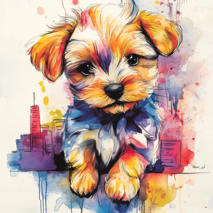 Street Pup Baby Onesie – Cute Urban Dog Watercolor Art Bodysuit