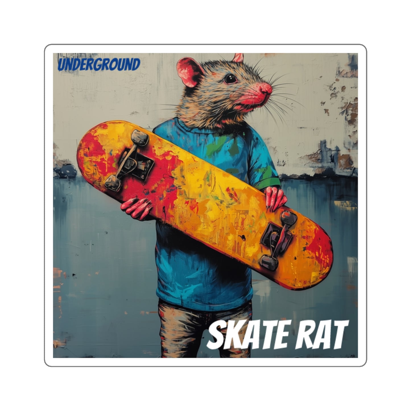 Skate Rat - Golden Skateboard Sticker - Urban Inspired Art