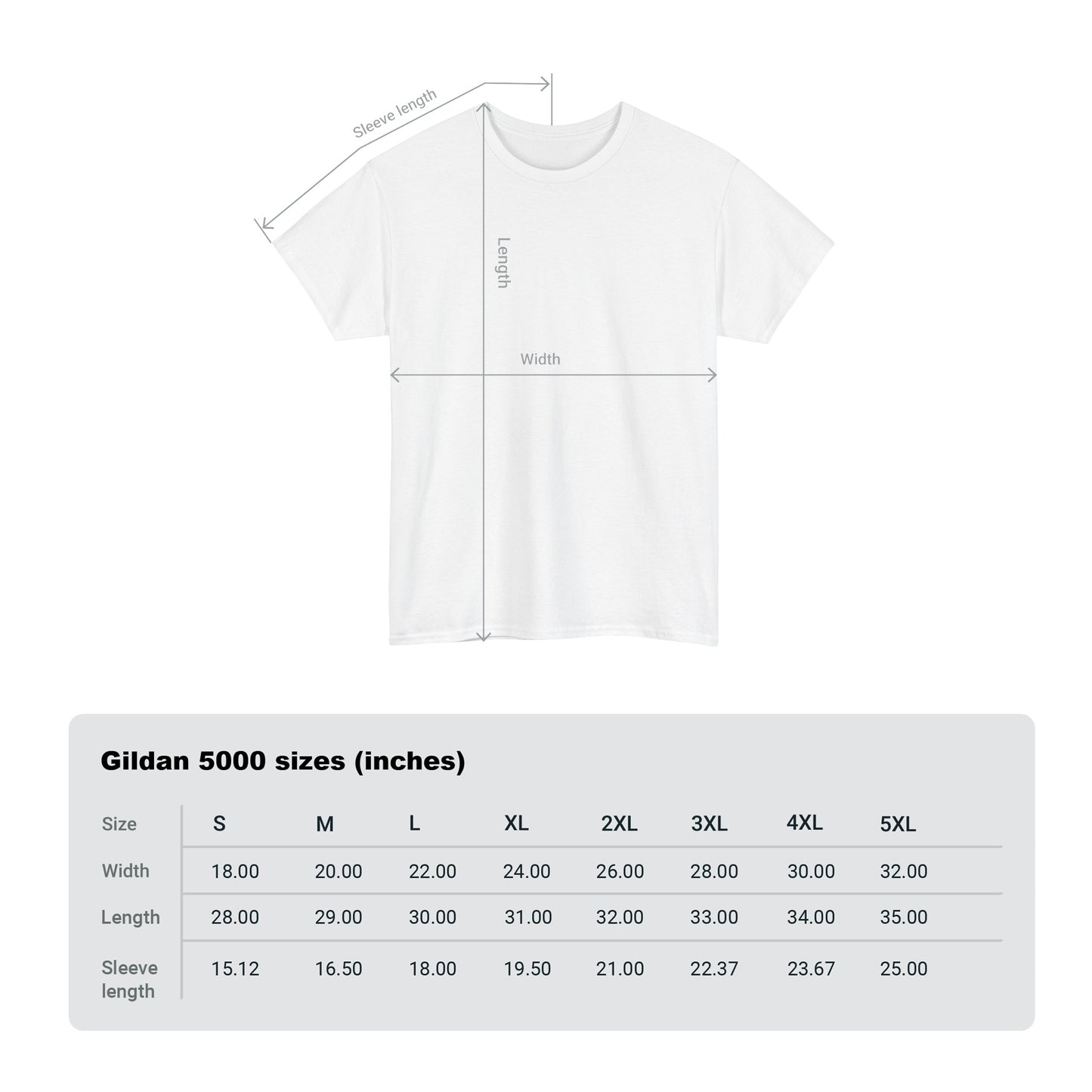 T-shirt size chart
