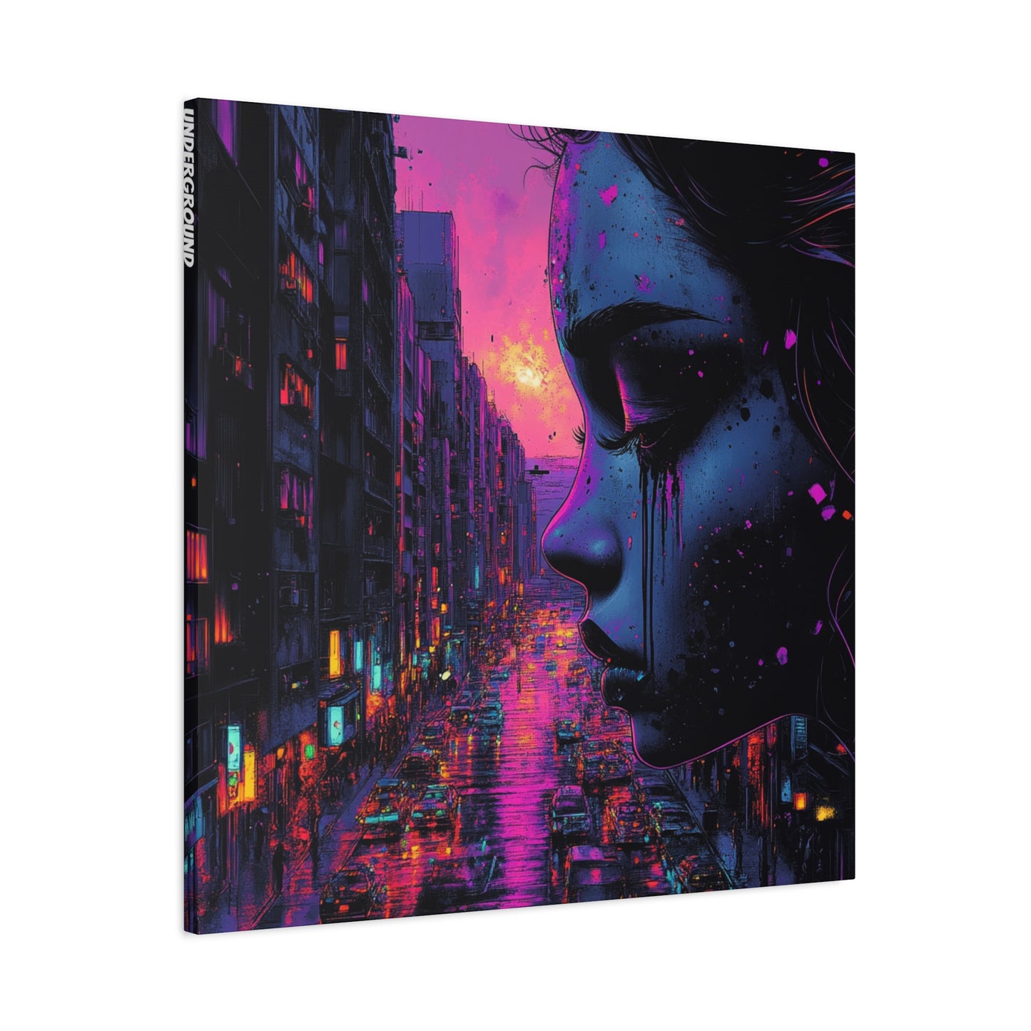 Grief in Neon Dreams Canvas Print - City Nights on the Street Art