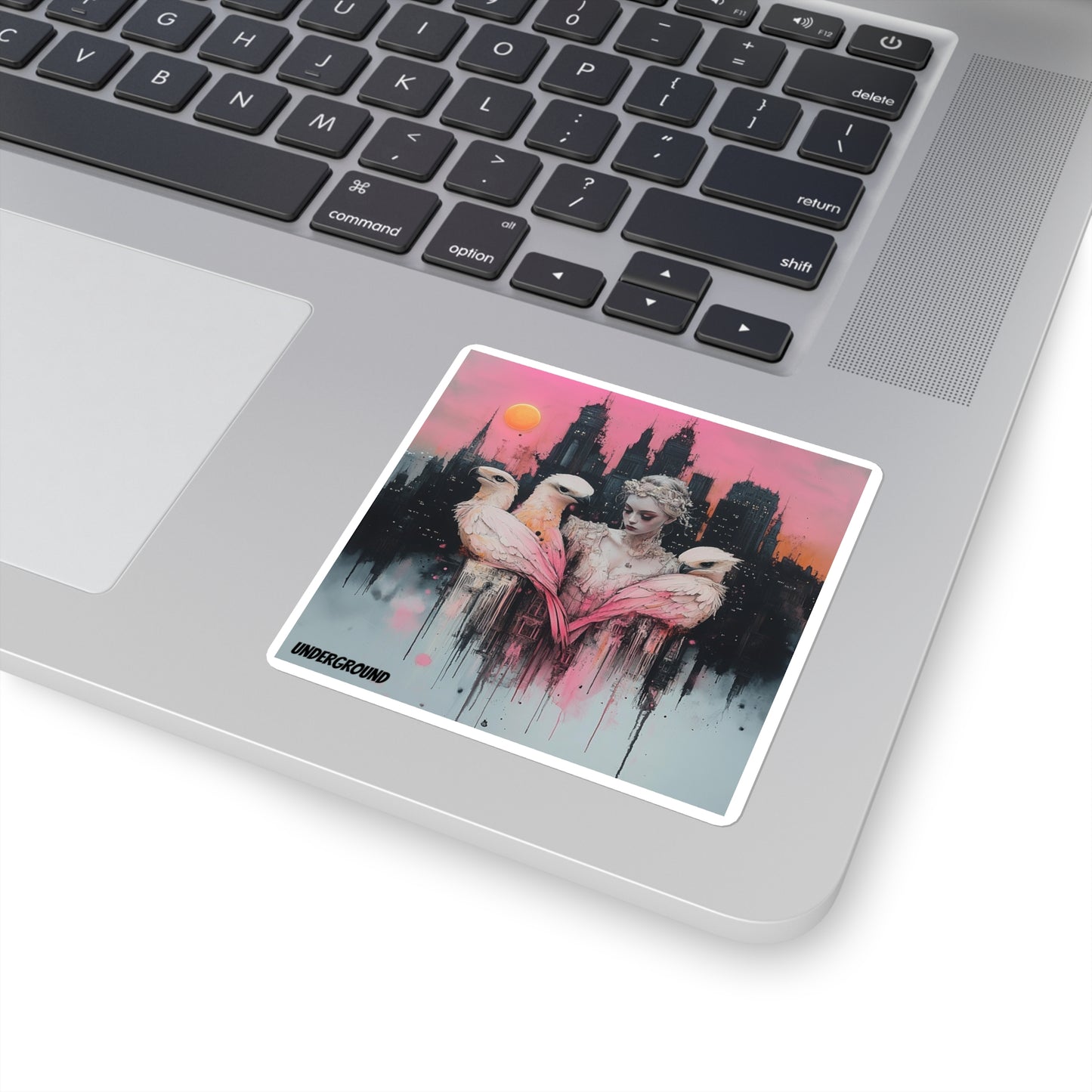 City Whispers of the Winged Sticker - Ink and Pastel Watercolors Art