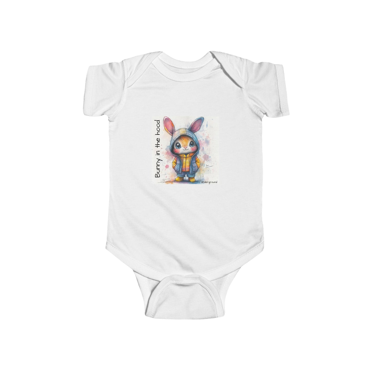 Hoodie Hare Baby Onesie – Bold & Adorable Urban Bunny Graphic Bodysuit