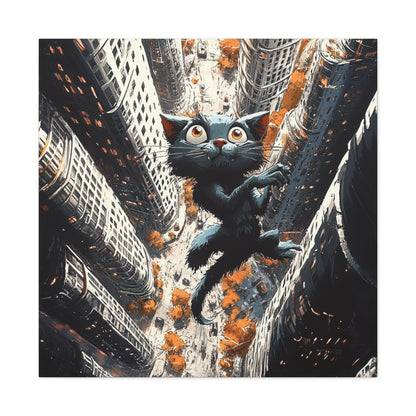 One Life Down City Art Print - Comic Style Street Cat Art