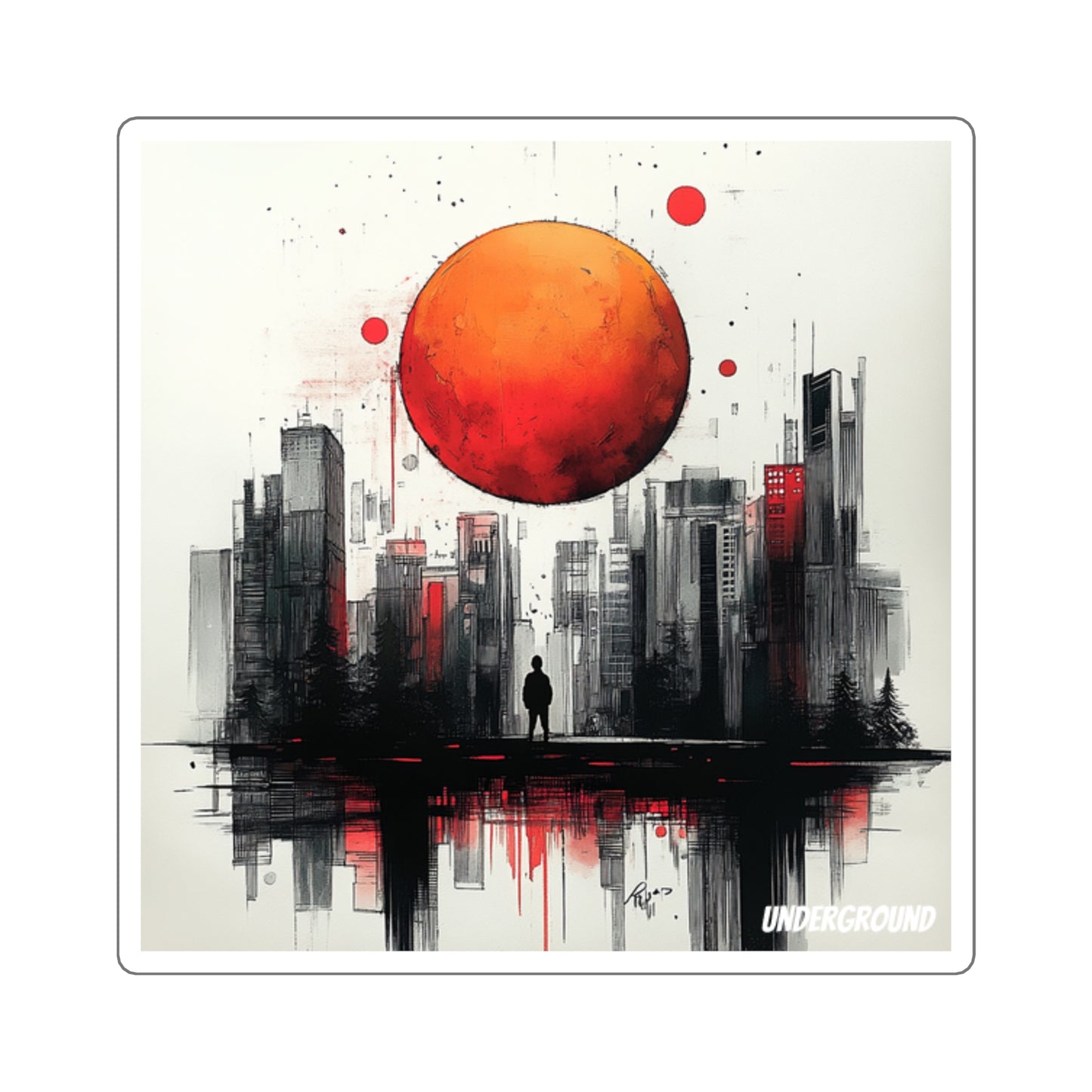Falling Sun City Art Sticker - Edgy Urban Designs for Personal Expression