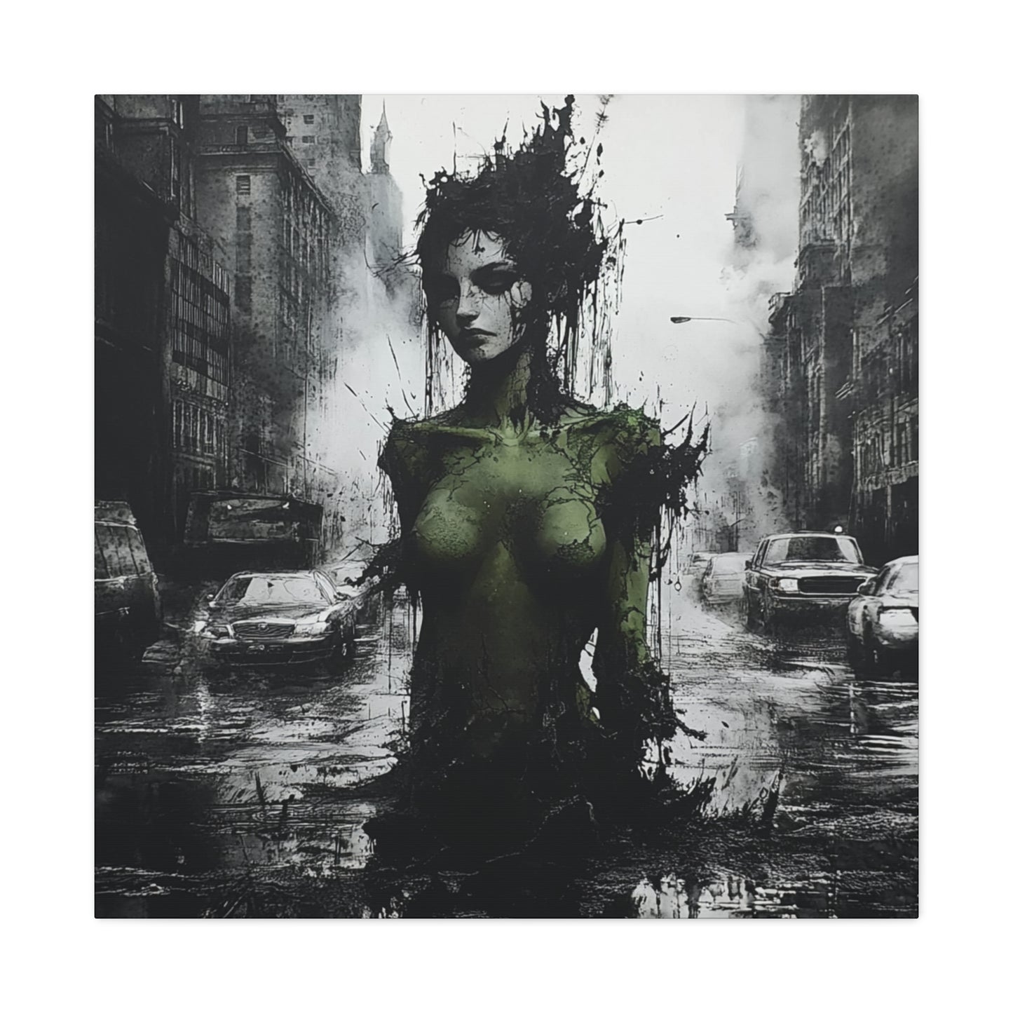 City Swamp Canvas Art Print – Dark Ink Painting print