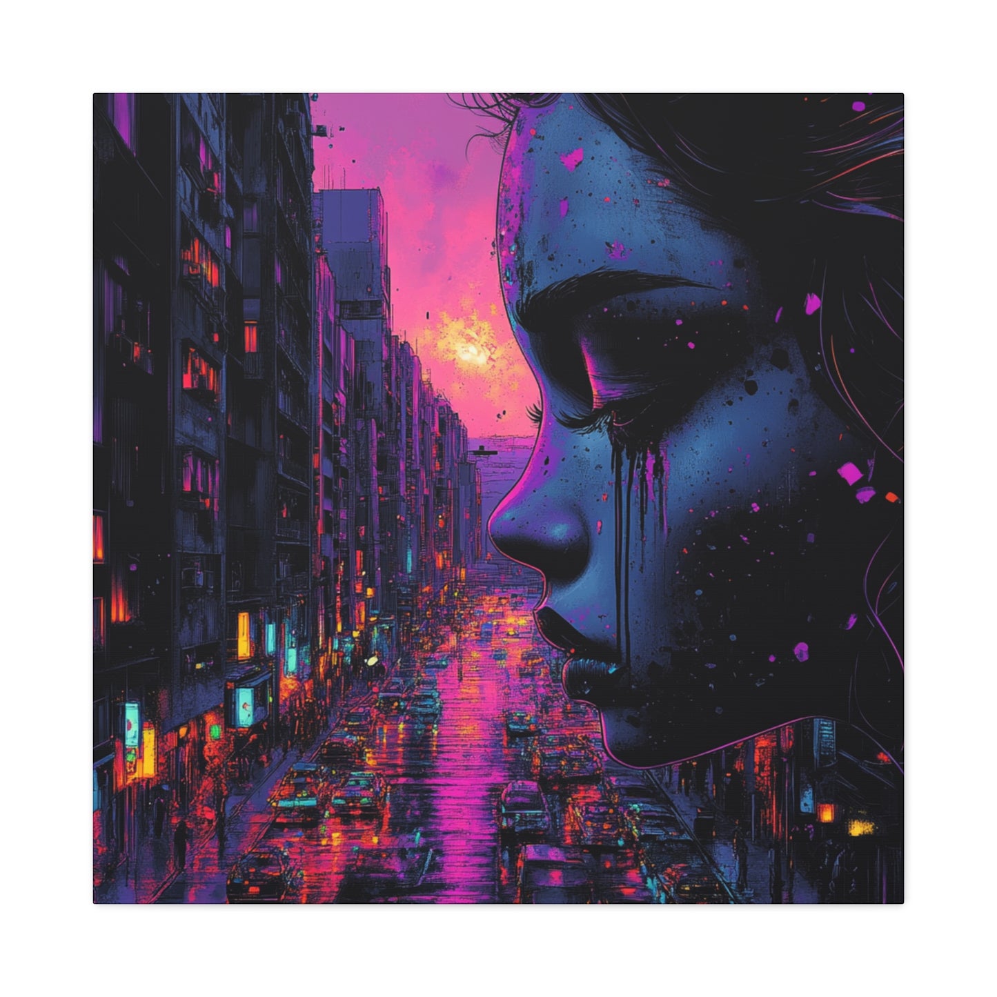 Grief in Neon Dreams Canvas Print - City Nights on the Street Art