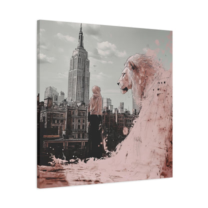 Empire of Beasts Canvas Art Print – Bold Pink Lion Urban Street Art