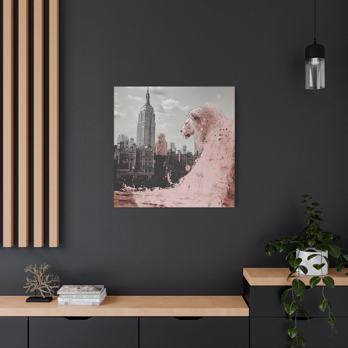 Empire of Beasts Canvas Art Print – Bold Pink Lion Urban Street Art