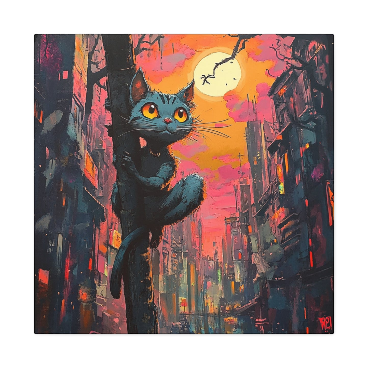 Alley Cat: City Art Canvas Print - Street Comic Cat